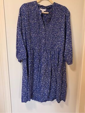 April Cornell Floral Long Sleeve Dress Blue Plus Size XXL Pockets Modest